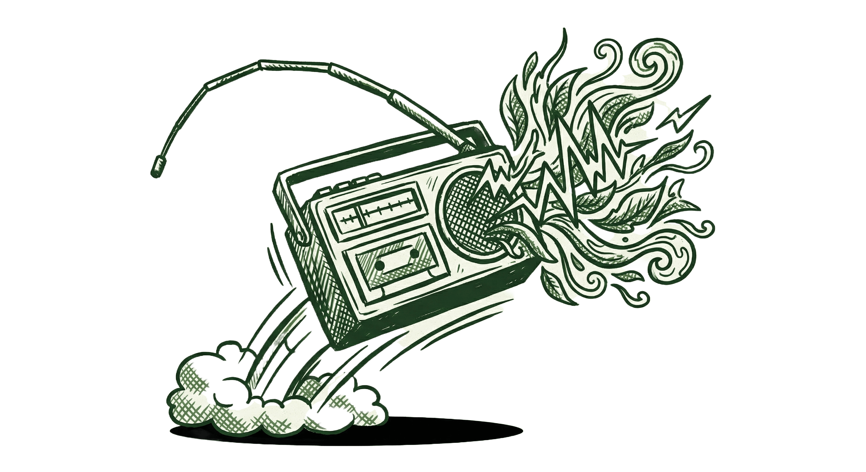 Ilustração de um rádio antigo pulando